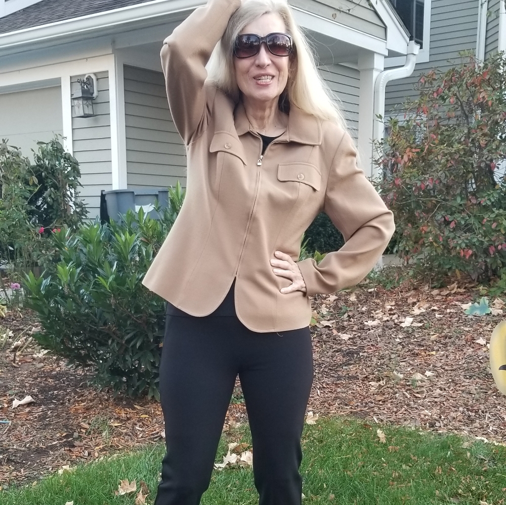 Vintage Howard Wolf Wool Tan Blazer (padded shoulders), 10, $40